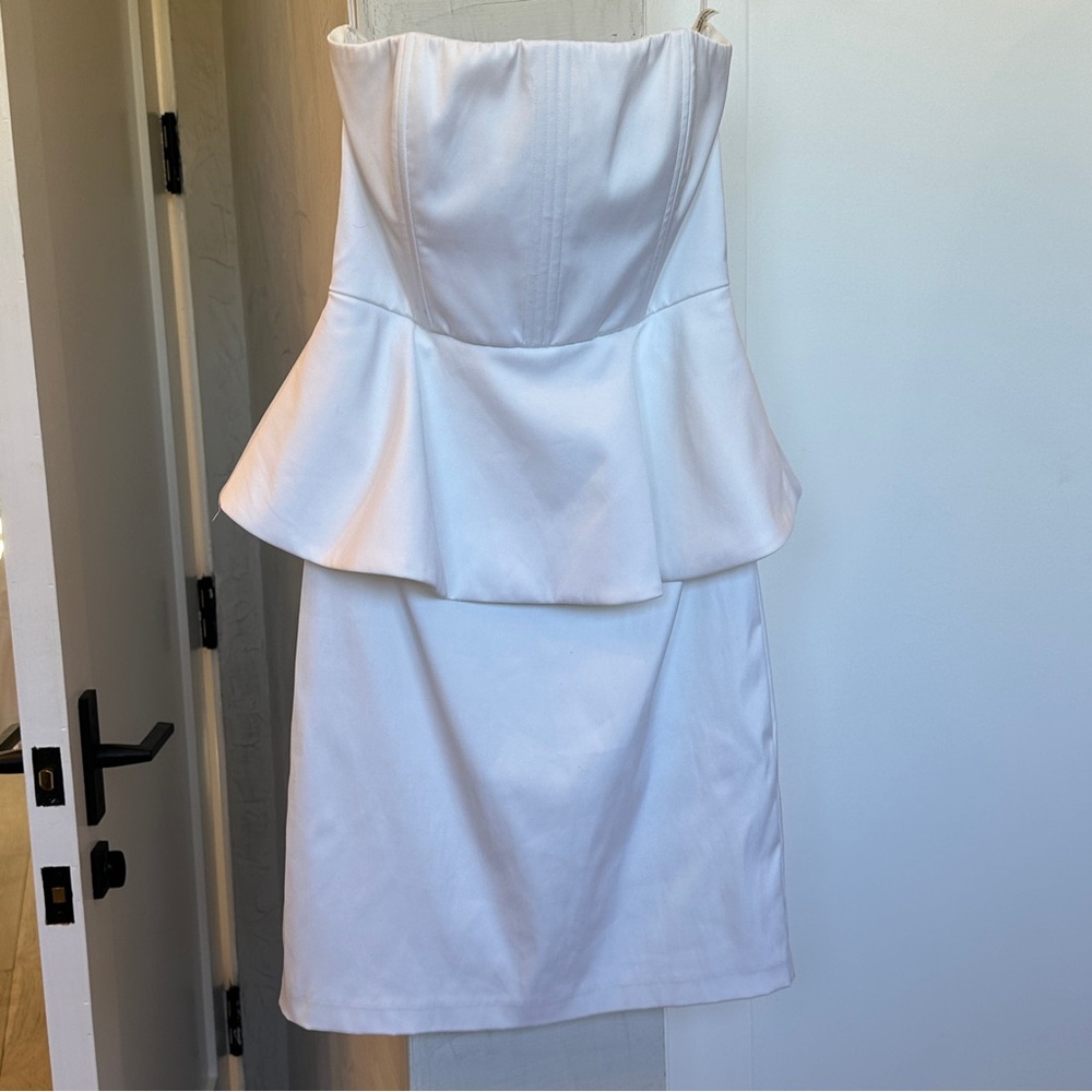 Alice and Olivia Strapless White Peplum Dress